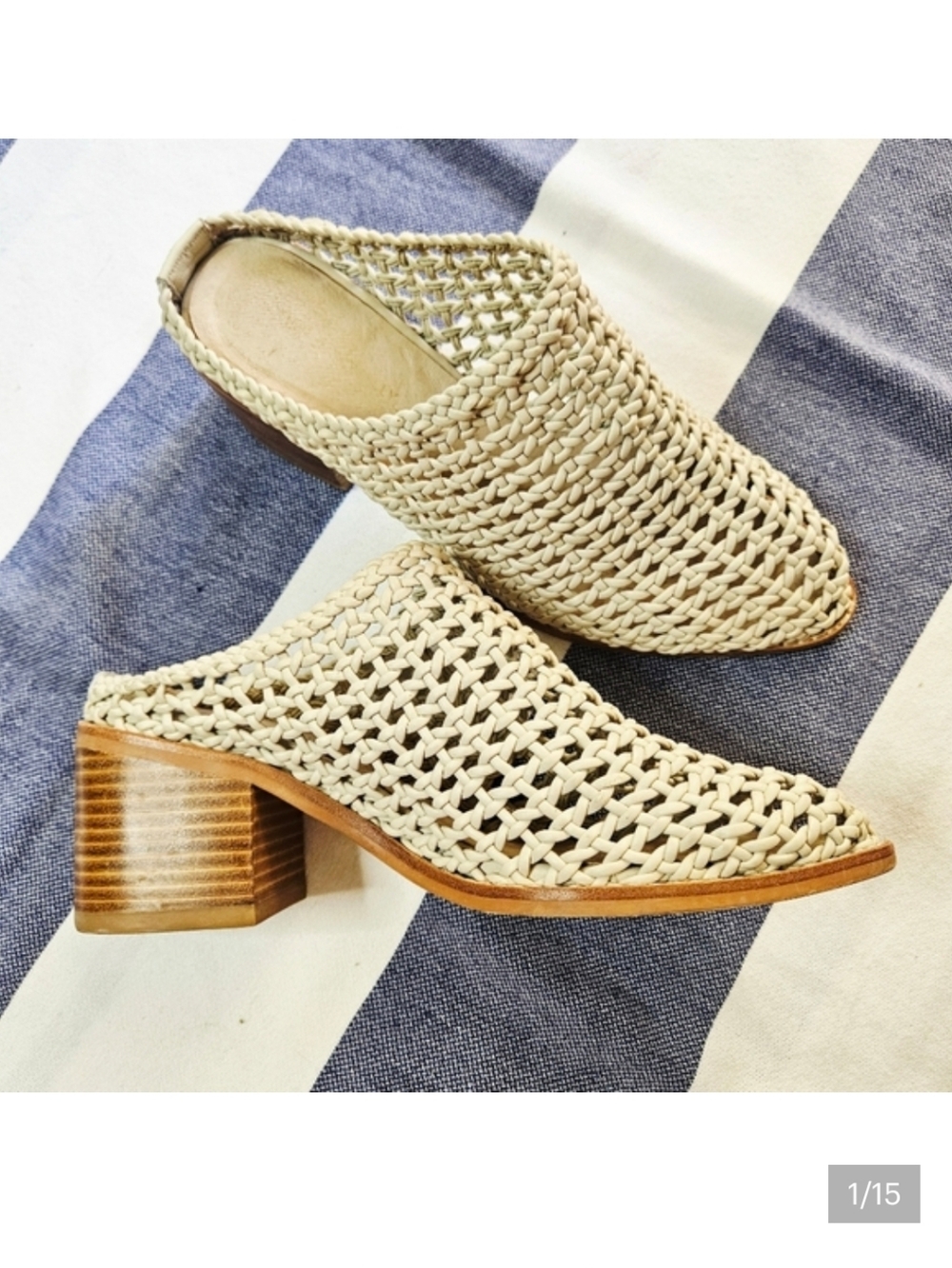 INTENTIONALLY BLANK Taupe Woven Mules With Stacked Heels Size 7